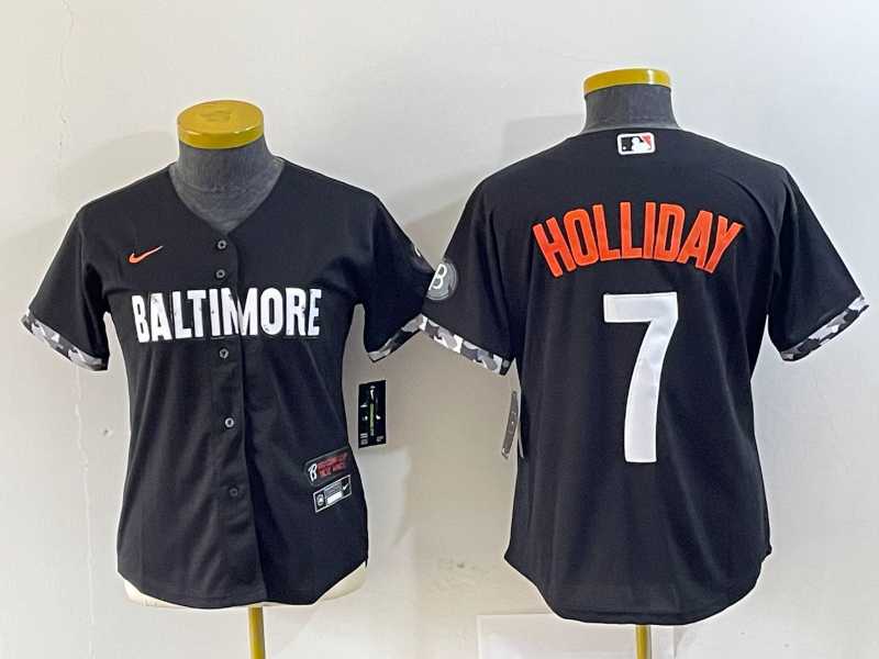 Women%27s Baltimore Orioles #7 Jackson Holliday Black 2023 City Connect Cool Base Stitched Jersey